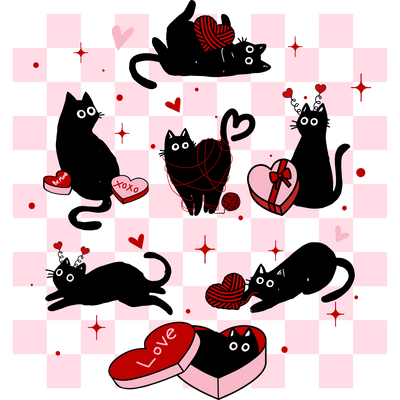 Whimsy Black Valentines Cat 2 DTF (direct-to-film) Transfer
