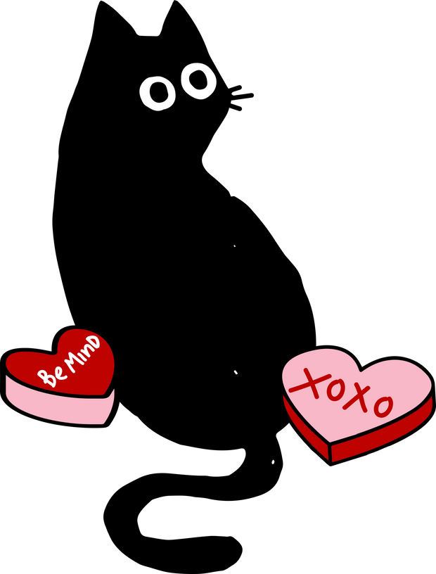 Whimsy Black Valentines Cat 4 DTF (direct-to-film) Transfer