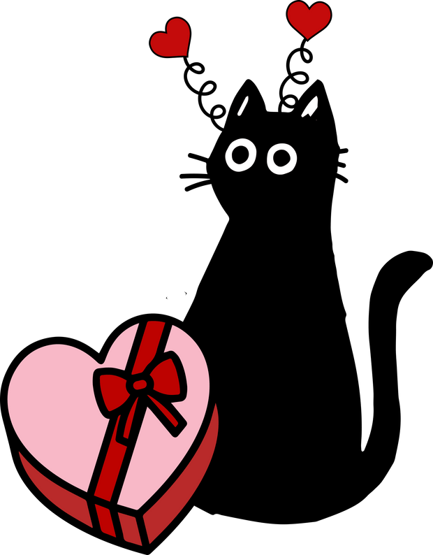 Whimsy Black Valentines Cat 5 DTF (direct-to-film) Transfer