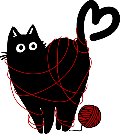 Whimsy Black Valentines Cat 6 DTF (direct-to-film) Transfer