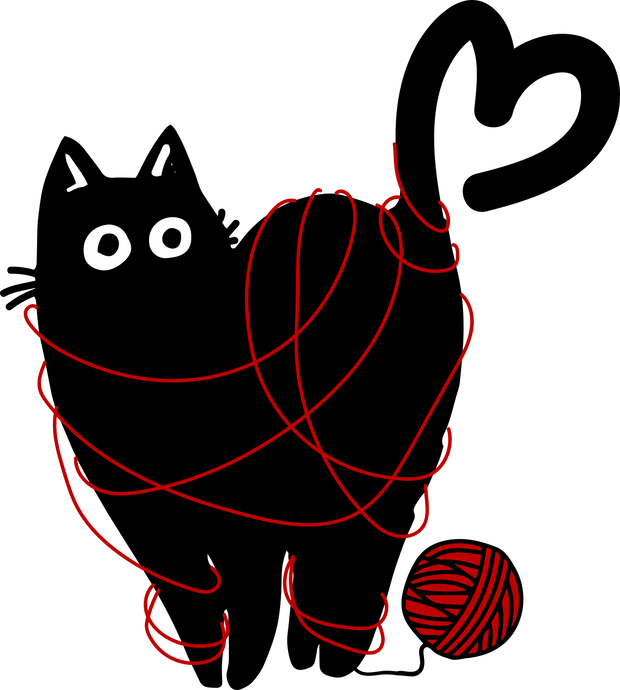 Whimsy Black Valentines Cat 6 DTF (direct-to-film) Transfer