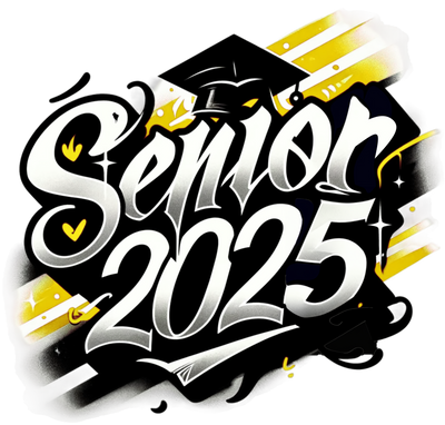 White Senior 2025 Airbrushed Gold and Black DTF (direct-to-film) Transfer