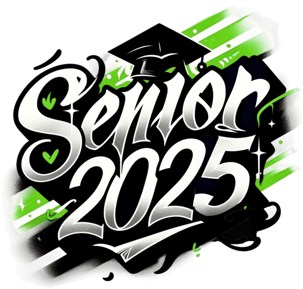 White Senior 2025 Airbrushed Green and Black DTF (direct-to-film) Transfer