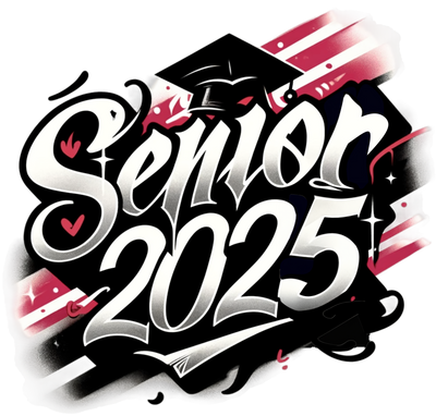 White Senior 2025 Airbrushed Maroon and Black DTF (direct-to-film) Transfer