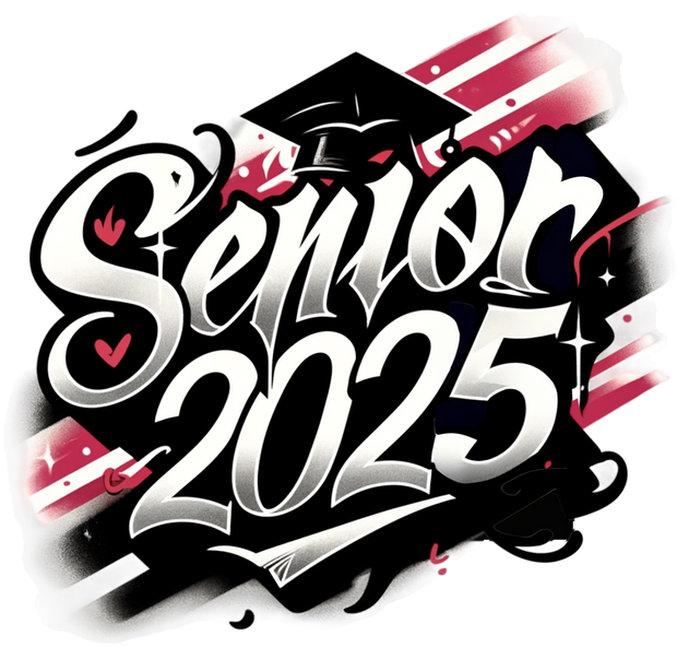 White Senior 2025 Airbrushed Maroon and Black DTF (direct-to-film) Transfer