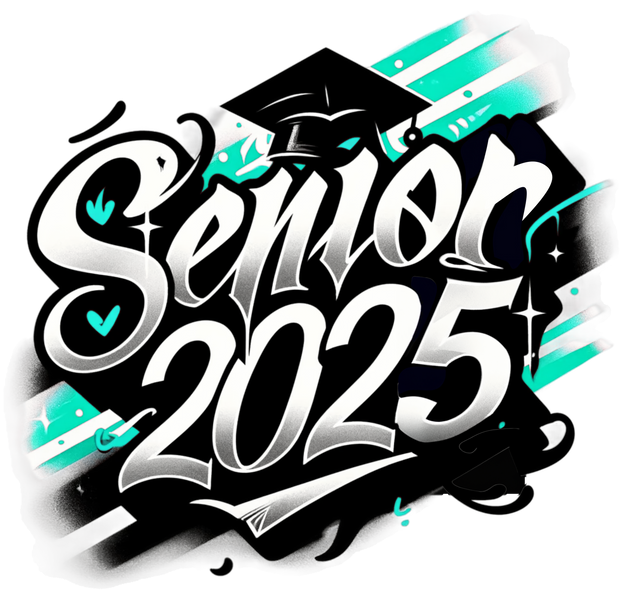 White Senior 2025 Airbrushed Mint and Black DTF (direct-to-film) Transfer