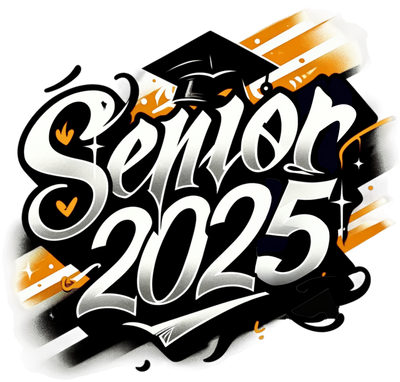 White Senior 2025 Airbrushed Orange and Black DTF (direct-to-film) Transfer