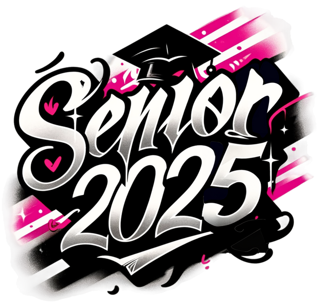 White Senior 2025 Airbrushed Pink and Black DTF (direct-to-film) Transfer