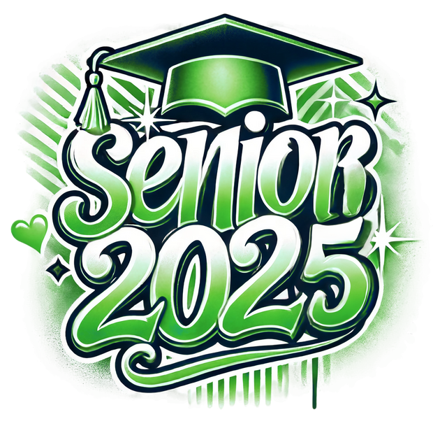 White & Green Senior 2025 Airbrushed DTF (direct-to-film) Transfer