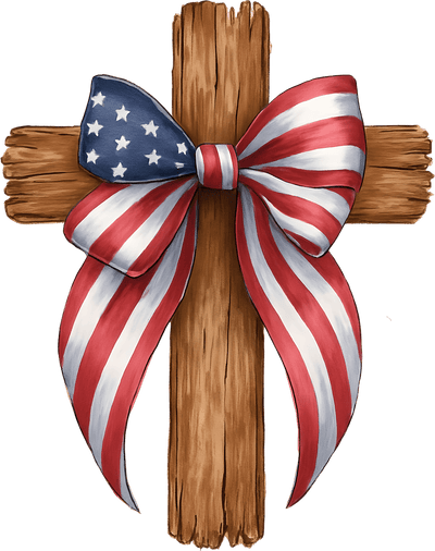 Wooden Cross USA Bow DTF (direct-to-film) Transfer