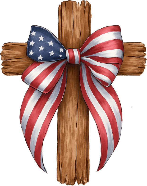 Wooden Cross USA Bow DTF (direct-to-film) Transfer