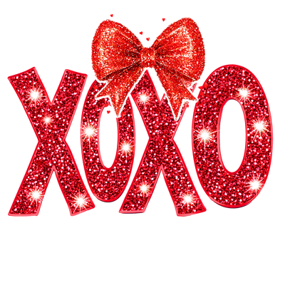 XOXO Red Bow In Glitter Font With Starburst DTF (direct-to-film) Transfer