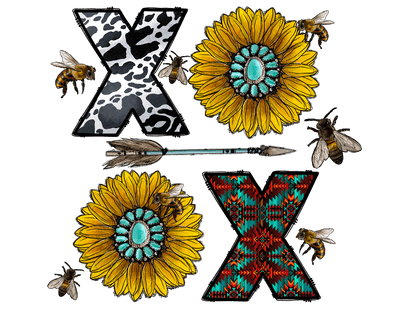 XOXO With Honey Bees Sunflowers And Arrow DTF (direct-to-film) Transfer)