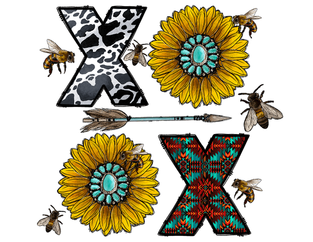 XOXO With Honey Bees Sunflowers And Arrow DTF (direct-to-film) Transfer)