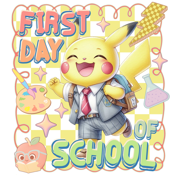 Yellow Pokemon First Day of School DTF (direct-to-film) Transfer