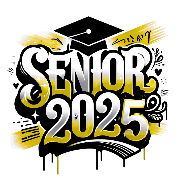 Yellow & White Senior 2025 Airbrushed DTF (direct-to-film) Transfer