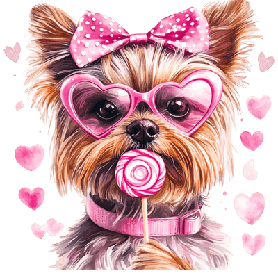 Yorkie in Pink Valentine DTF (direct-to-film) Transfer
