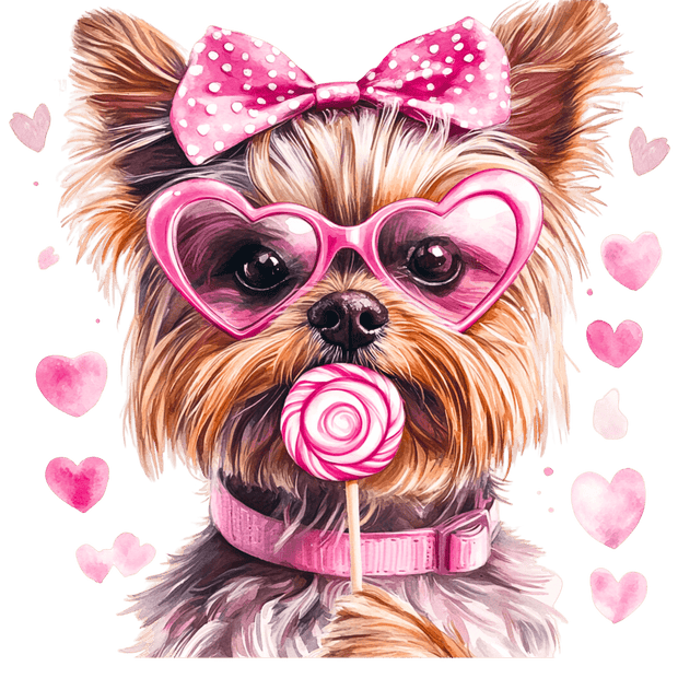 Yorkie in Pink Valentine DTF (direct-to-film) Transfer