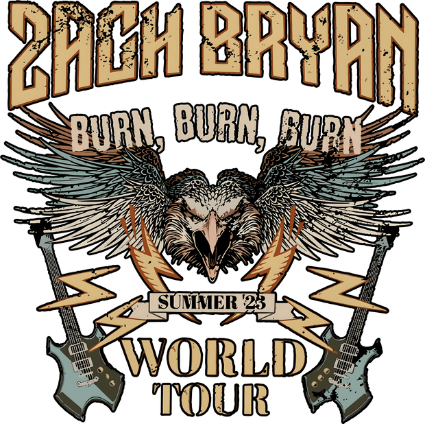 Zach Bryan Burn Burn Burn World Tour Music DTF (direct-to-film) Transfer