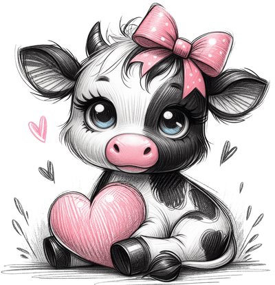 Baby Highland Cow Valentines Day Black and White DTF (direct-to-film) Transfer - Twisted Image Transfers