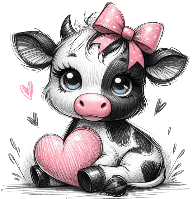 Baby Highland Cow Valentines Day Black and White DTF (direct-to-film) Transfer - Twisted Image Transfers