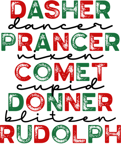 Christmas (Reindeer Names Grunge (Red + Green) - DTFreadytopress