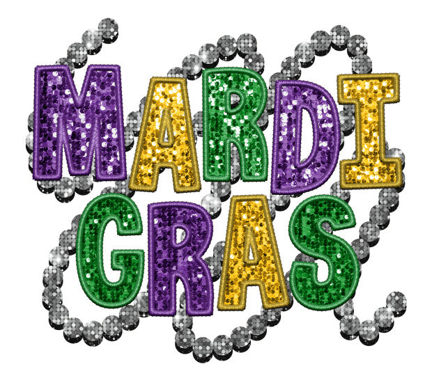 Faux Glitter Mardi Gras with Beads DTF (direct-to-film) Transfer - Twisted Image Transfers