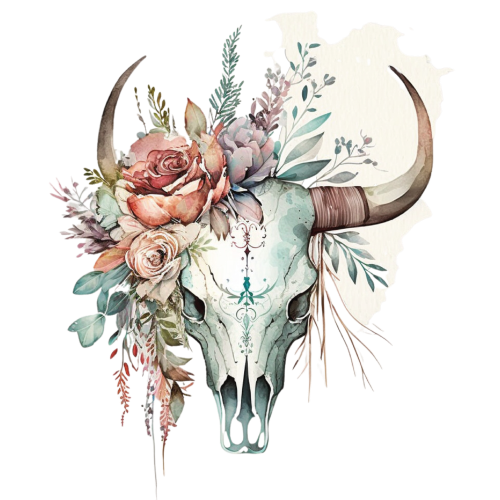 Floral Cow Skull DTF (direct-to-film) Transfer