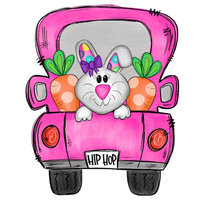 Girl Easter Bunny on Pink Truck DTF (direct-to-film) Transfer