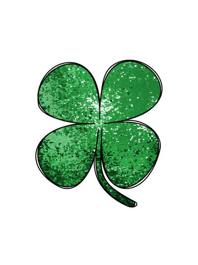 Green Sequin Shamrock Four Leaf Clover DTF (direct-to-film) Transfer - Twisted Image Transfers