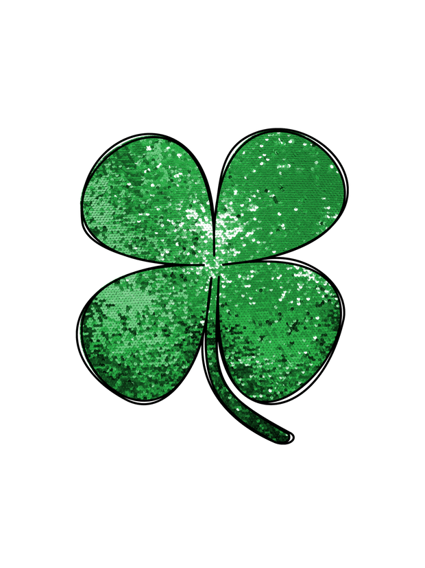 Green Sequin Shamrock Four Leaf Clover DTF (direct-to-film) Transfer - Twisted Image Transfers