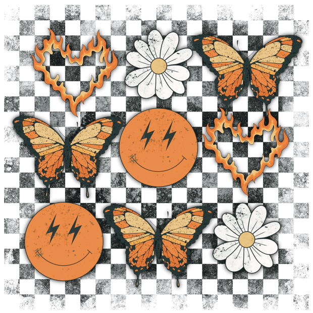 Grunge (Smiley, Flower, Butterfly + Flaming Heart) - DTFreadytopress