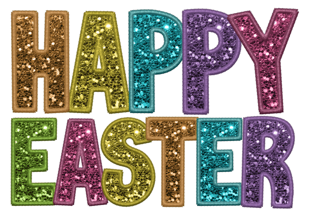 Happy Easter Faux Glitter DTF (direct-to-film) Transfer - Twisted Image Transfers