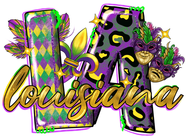 Louisiana Leopard Mardi Gras DTF (direct-to-film) Transfer - Twisted Image Transfers