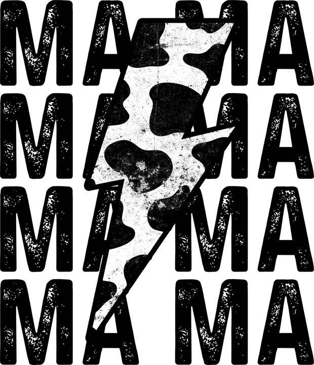 Mama Lighting Bolt Cow Print DTF (direct-to-film) Transfer - Twisted Image Transfers