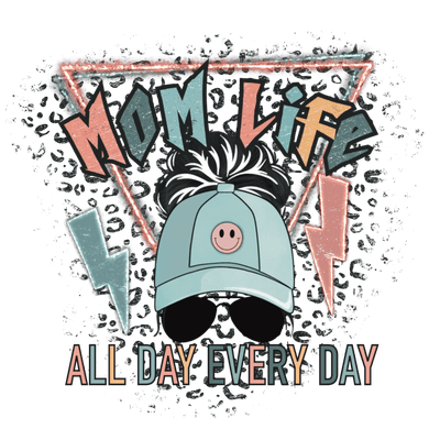 Mom (Messy Bun Mom Life All Day Everyday Smiley Hat (Lighting + Leopard) - DTFreadytopress