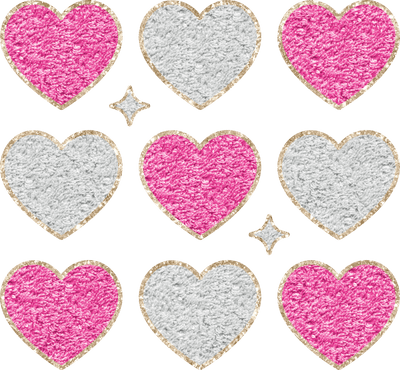 Pink Gold and White Chenille Faux Heart Patch DTF (direct-to-film) Transfer - Twisted Image Transfers