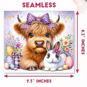 Easter Highland Cow with Bunny UV DTF 20 oz. Skinny Straight Tumbler Wrap