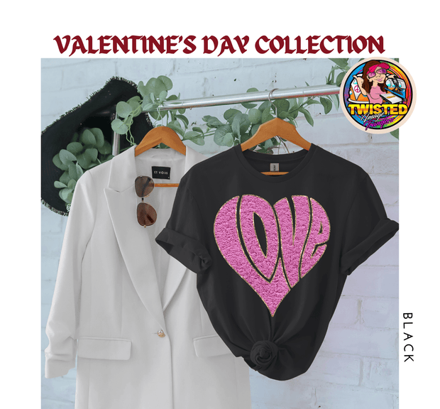 Softstyle Gildan T-Shirt with 11" Pink and Gold Faux Heart Patch - Twisted Image Transfers