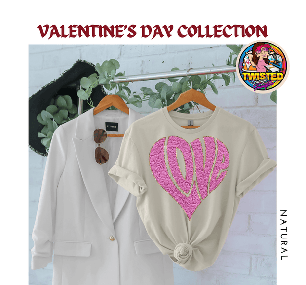 Softstyle Gildan T-Shirt with 11" Pink and Gold Faux Heart Patch - Twisted Image Transfers