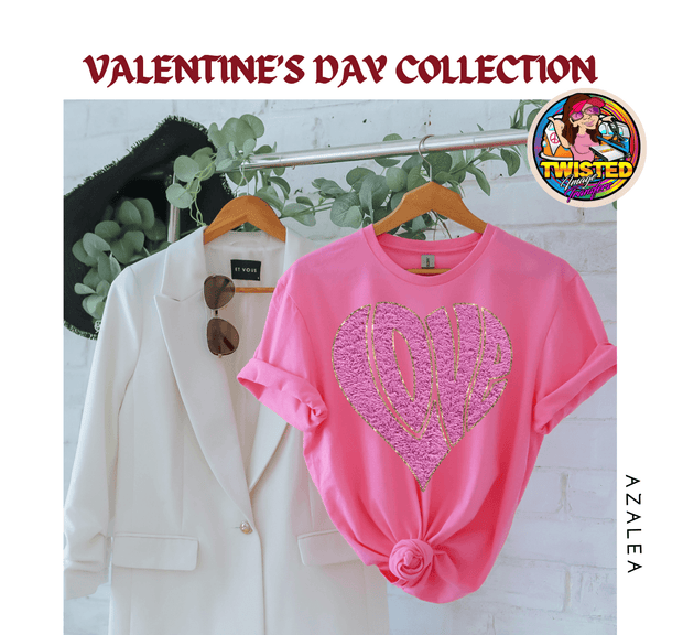 Softstyle Gildan T-Shirt with 11" Pink and Gold Faux Heart Patch - Twisted Image Transfers