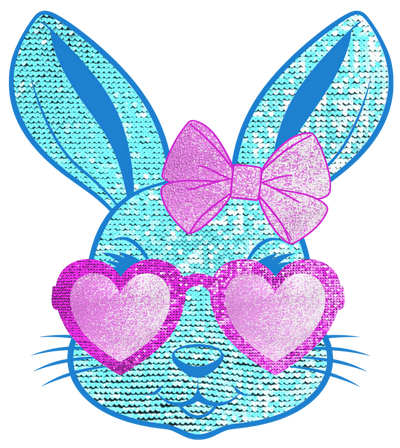 Sparkly Blue Bunny with Pink Glasses Easter DTF (direct-to-film) Transfer - Twisted Image Transfers