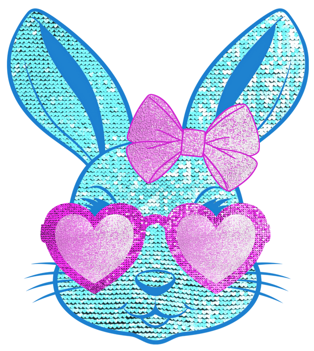 Sparkly Blue Bunny with Pink Glasses Easter DTF (direct-to-film) Transfer - Twisted Image Transfers