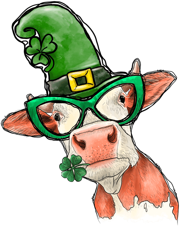 St. Patrick's Day Cow with Glasses DTF (direct-to-film) Transfer - Twisted Image Transfers