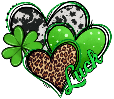 St. Patrick's Day Good Luck Hearts with Cowhide Print DTF (direct-to-film) Transfer - Twisted Image Transfers