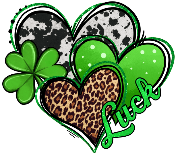 St. Patrick's Day Good Luck Hearts with Cowhide Print DTF (direct-to-film) Transfer - Twisted Image Transfers