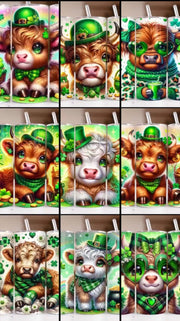 St. Patrick's Day Highland Cow 20 oz. Skinny Tumbler Wrap Design 1 - Twisted Image Transfers