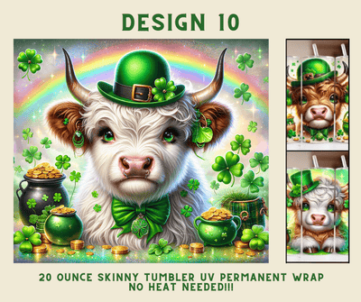 St. Patrick's Day Highland Cow 20 oz. Skinny Tumbler Wrap Design 10 - Twisted Image Transfers