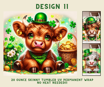 St. Patrick's Day Highland Cow 20 oz. Skinny Tumbler Wrap Design 11 - Twisted Image Transfers