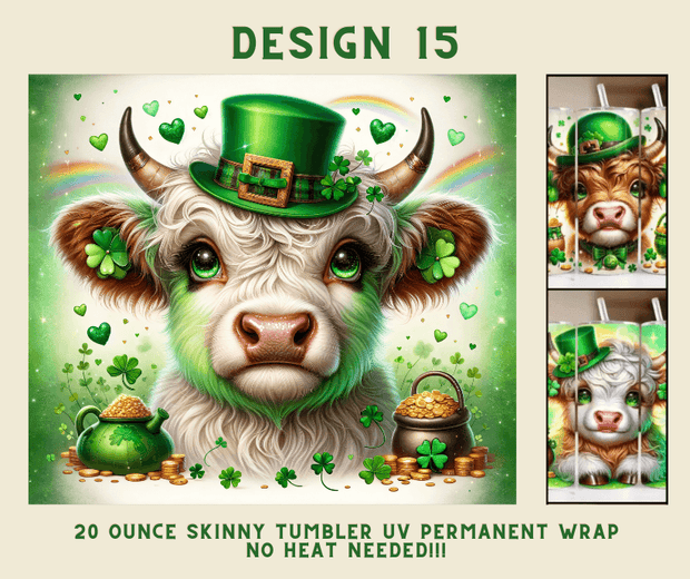 St. Patrick's Day Highland Cow 20 oz. Skinny Tumbler Wrap Design 15 - Twisted Image Transfers